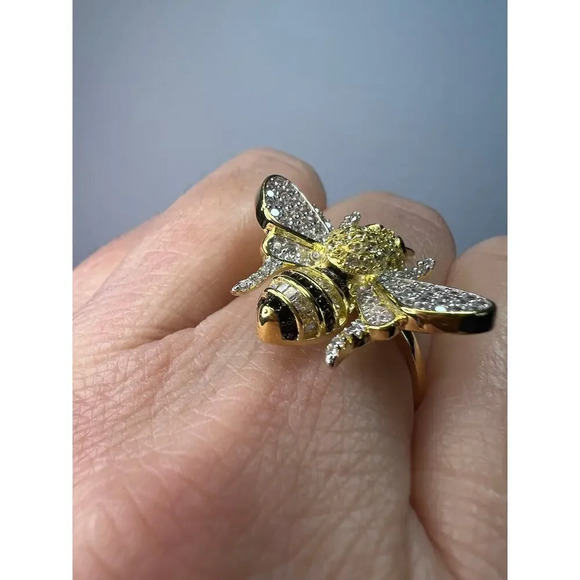 Bumblebee gold over sterling silver CZ ring size 9 - Picture 3 of 11